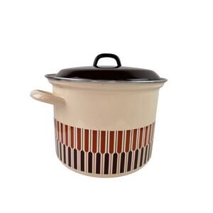 Vintage Moneta MCM Beige Brown Stock Pot 8-Quart Enamel with Lid Made in Italy